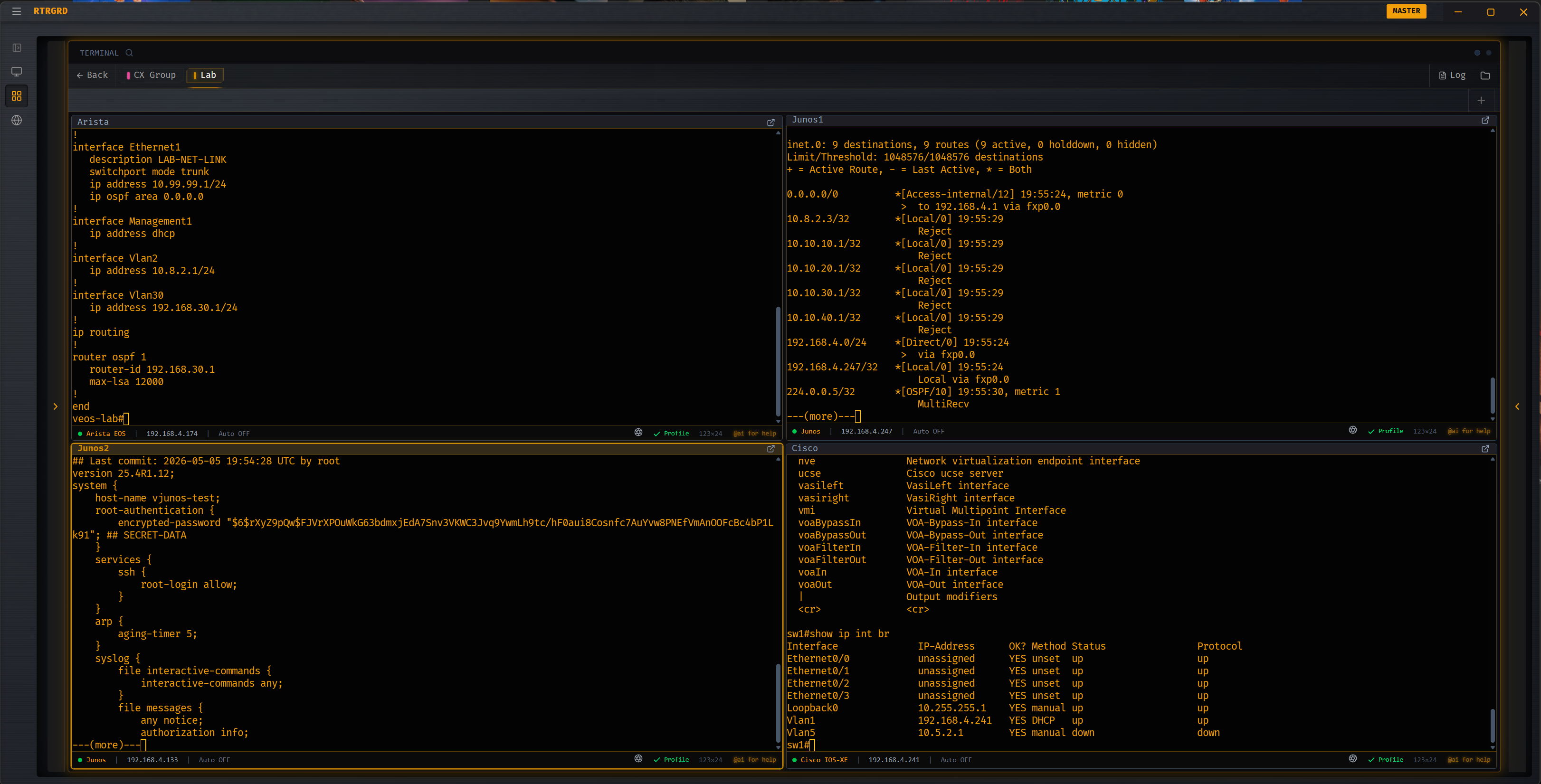 Grid view of multiple live SSH sessions